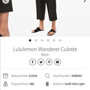 Lululemon Wanderer Culotte Black Size 6